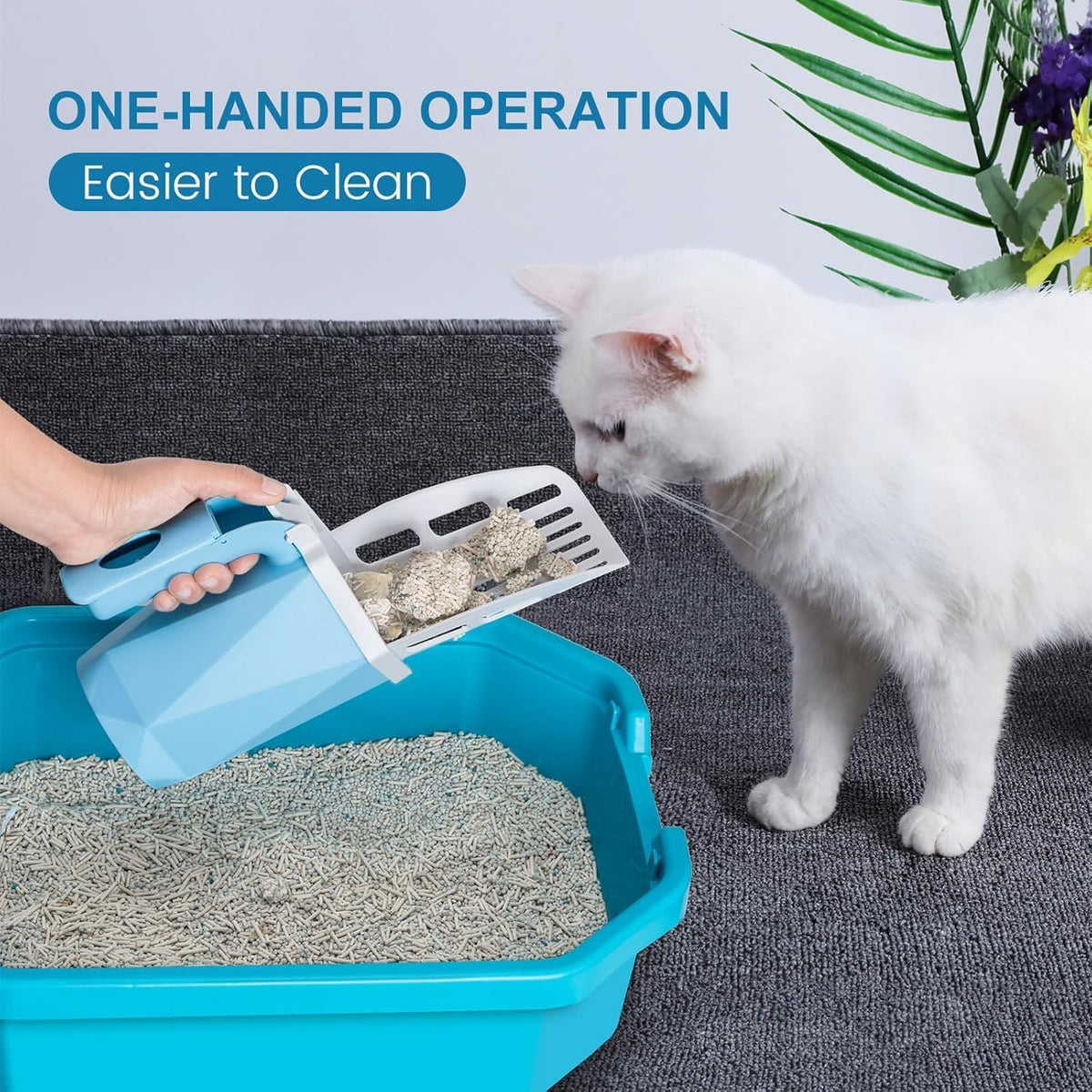 Cat Litter Scooper with Holder Kitty Litter Scoop with Waste Can and 150 Refill Bags, Large Portable Cat Litter Shovel Easy to Clean Suitable for Kittens (Blue)